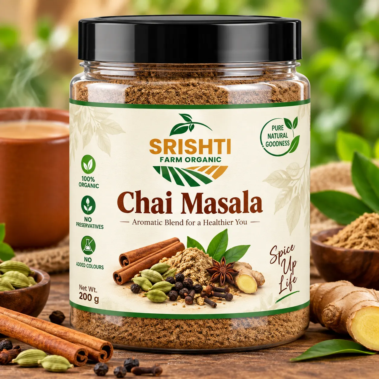 Srishti Farm Organic Chai Masala Powder | Aromatic Indian Tea Spice Blend for Kadak Chai, Masala Tea and Everyday Tea Preparation
