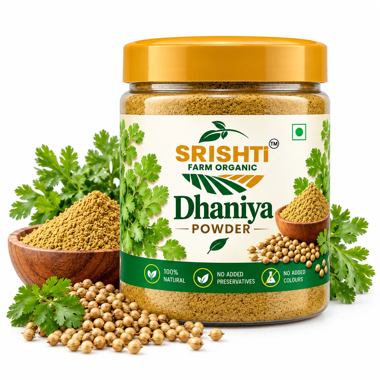 Srishti Farm Organic Dhaniya Powder | Ground Coriander Spice for Indian Cooking, Aromatic Dhania Powder for Sabzi, Dal, Curry and Everyday Meals