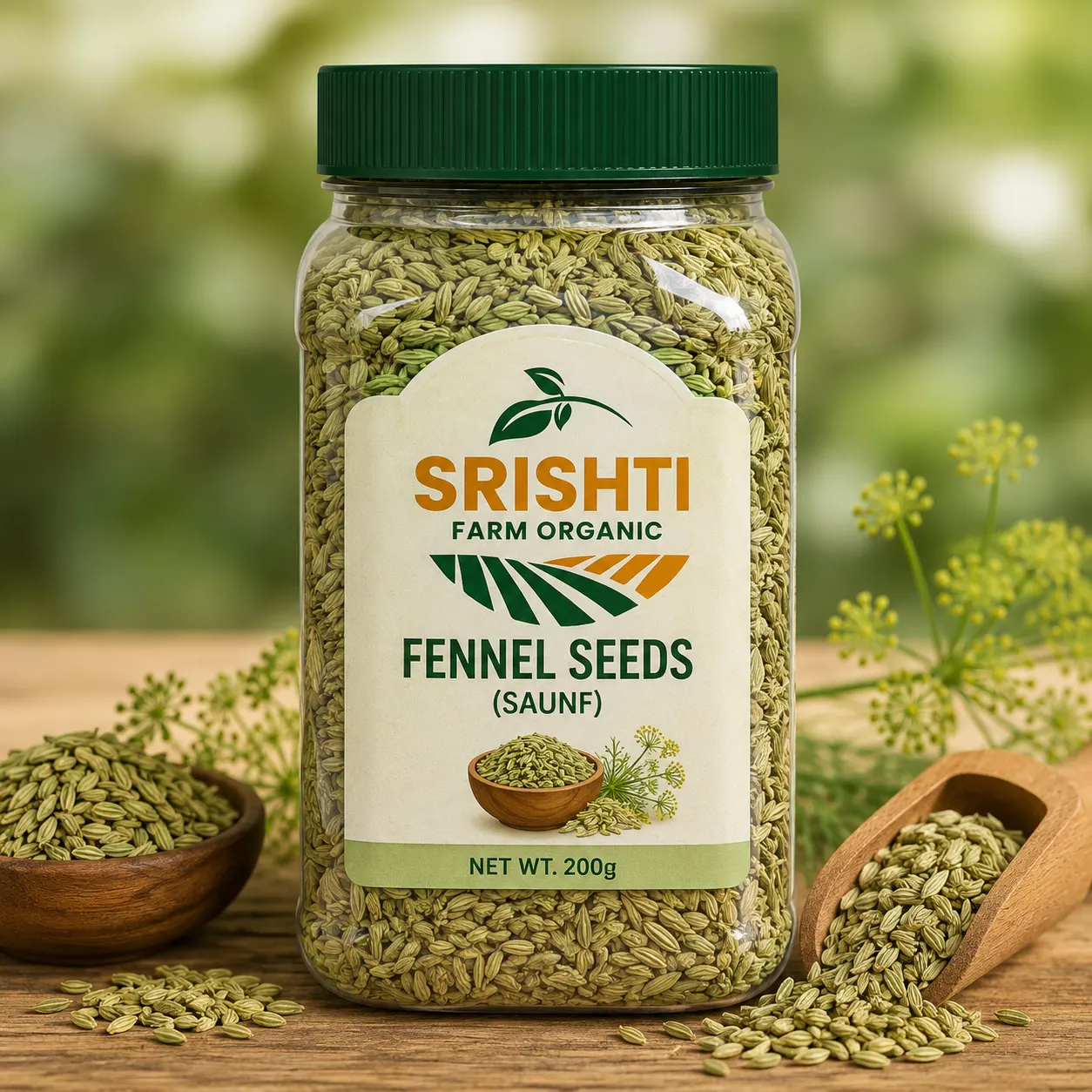 Srishti Farm Organic Fennel Seeds (Saunf) | Aromatic Natural Whole Saunf for Cooking, Refreshing Mouth Freshener and Everyday Kitchen Use