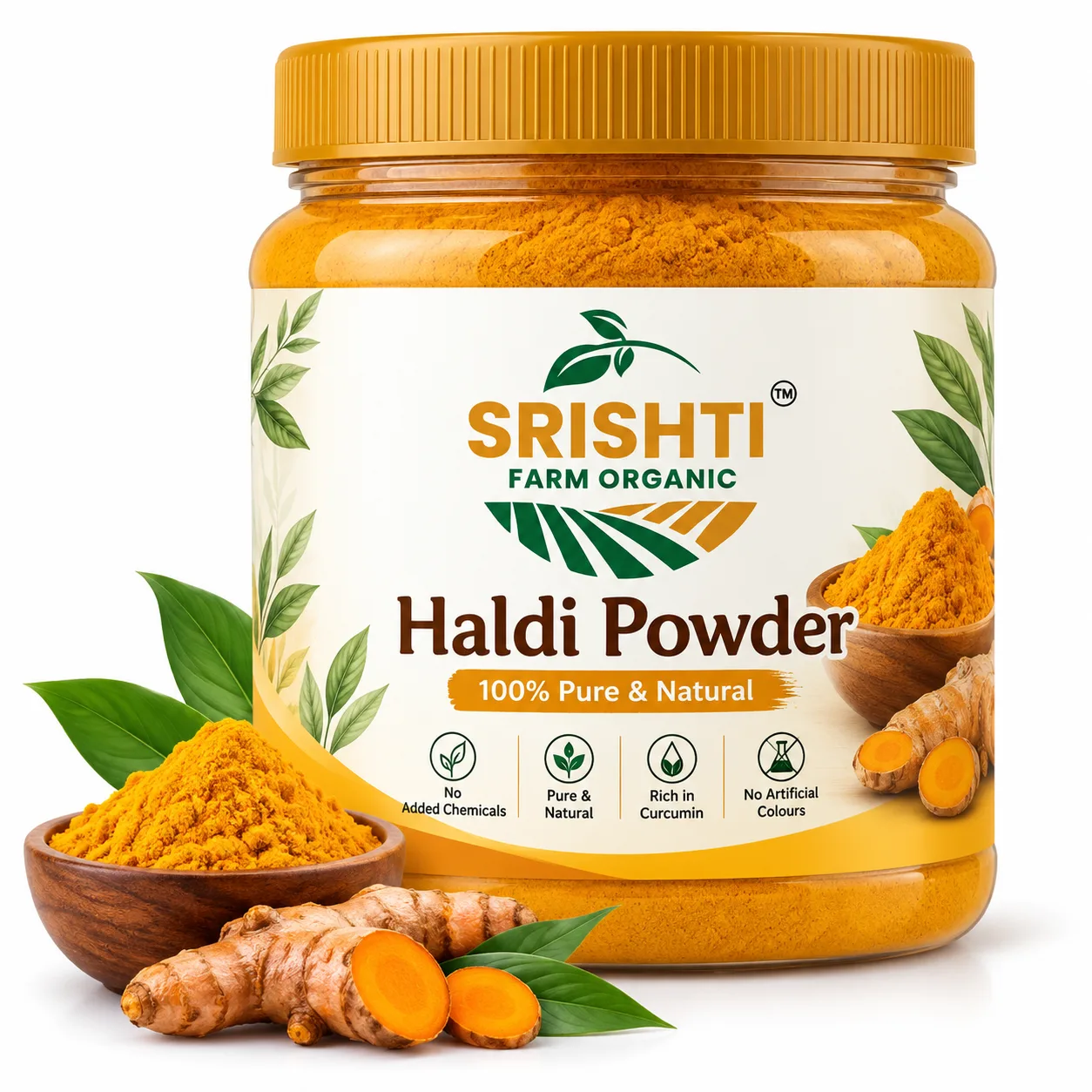Srishti Farm Organic Haldi Powder â€“ Pure Natural Turmeric Powder for Daily Cooking