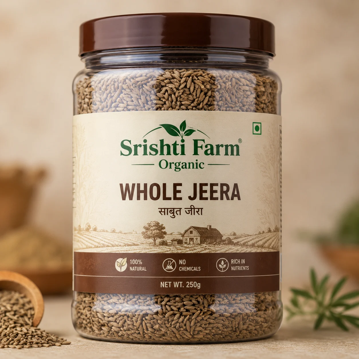 Srishti Farm Organic Whole Jeera (Cumin Seeds) â€“ Premium Quality Natural Sabut Jeera for Daily Cooking