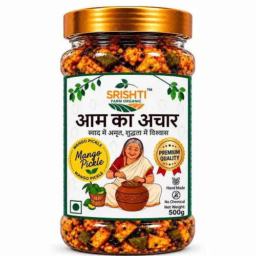Srishti Farm Organic Aam Ka Achar | Traditional Indian Mango Pickle with Authentic Spices