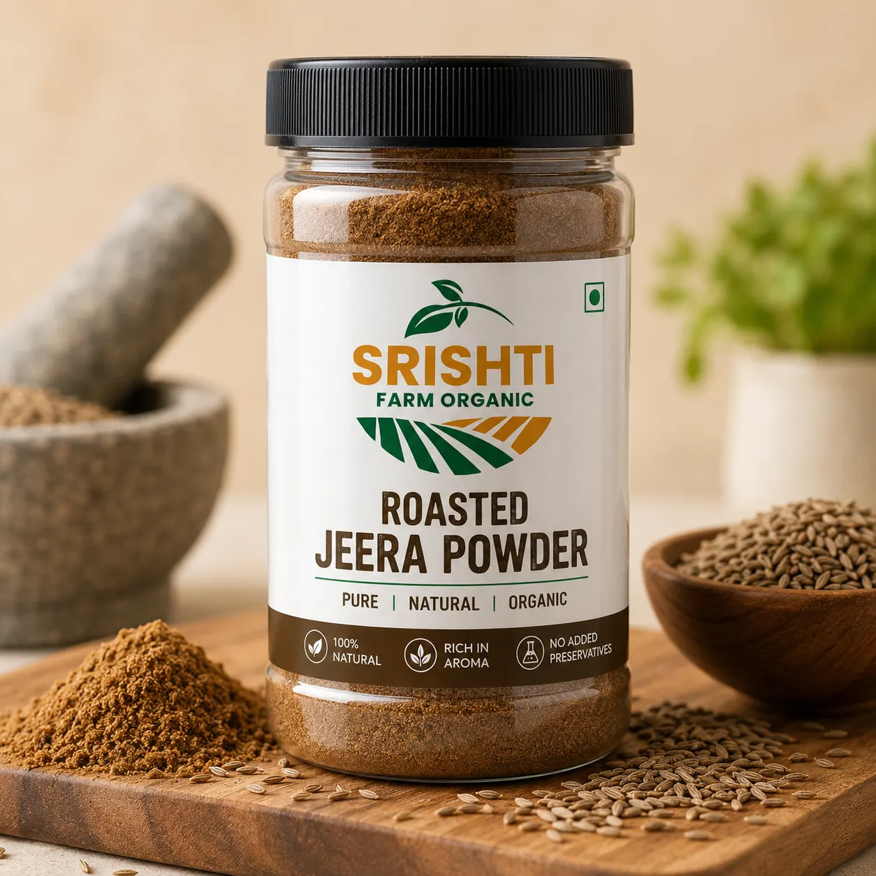 Srishti Farm Organic Roasted Jeera Powder â€“ Premium Quality Roasted Cumin Powder for Dal, Curry, Raita, Chaat, Buttermilk and Daily Cooking