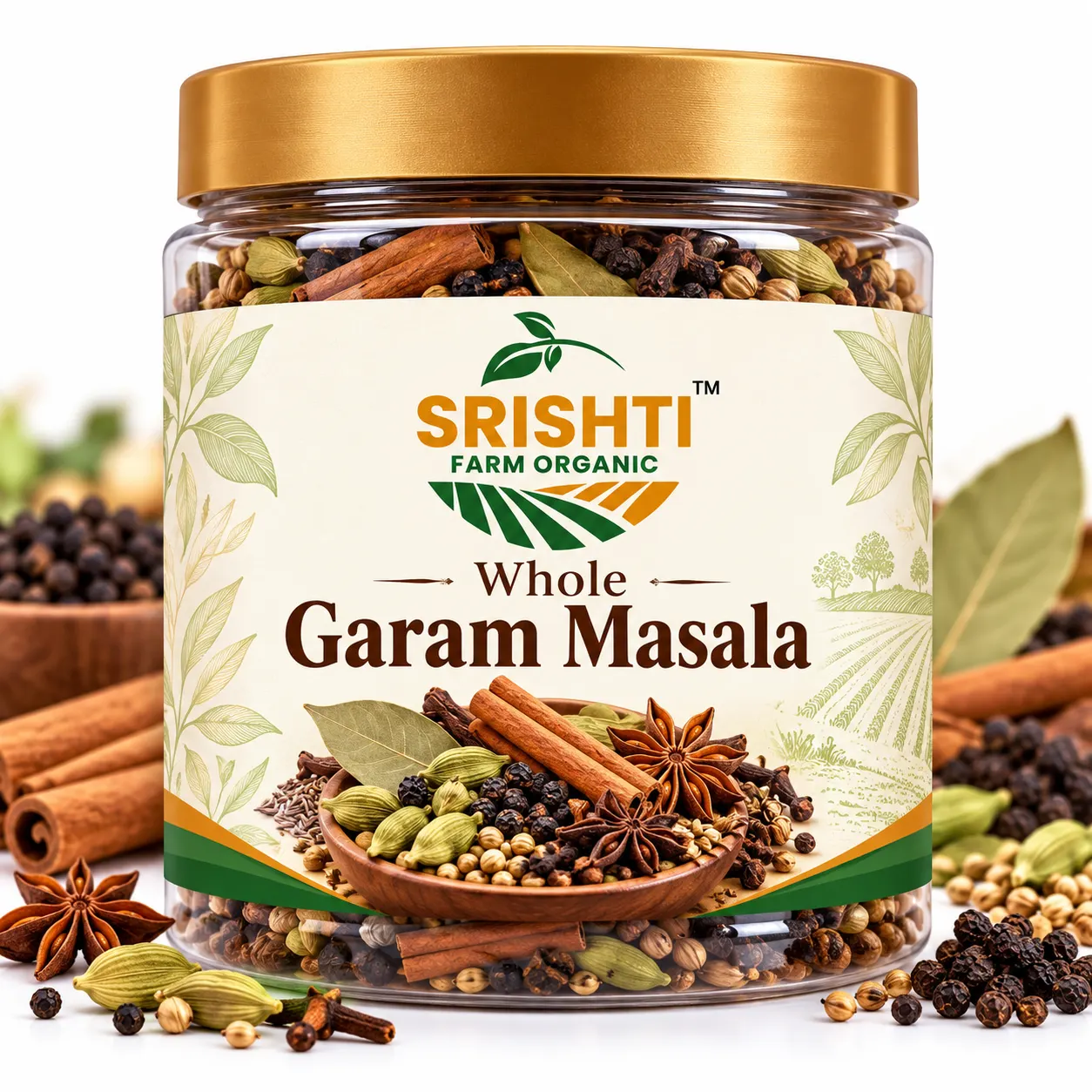 Srishti Farm Organic Whole Garam Masala â€“ Premium Quality Whole Indian Spices for Authentic Flavour, Curry, Sabzi, Dal and Daily Cooking