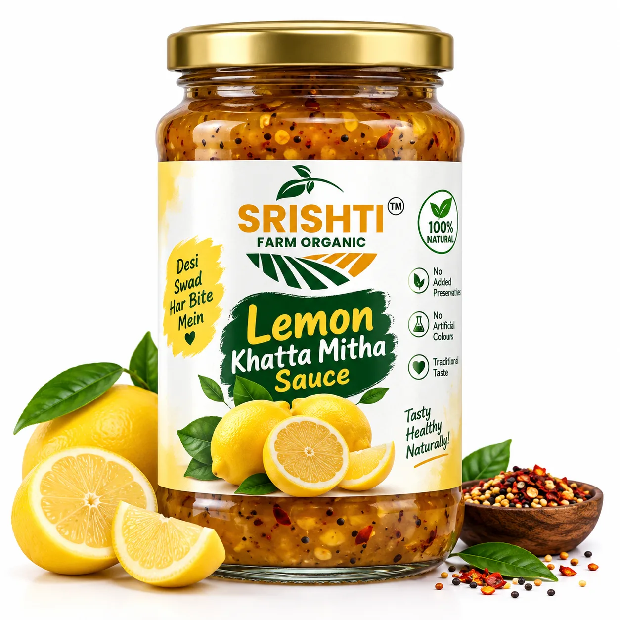 Srishti Farm Organic Lemon Khatta Mitha Sauce | Sweet and Tangy Lemon Sauce | Traditional Indian Flavour