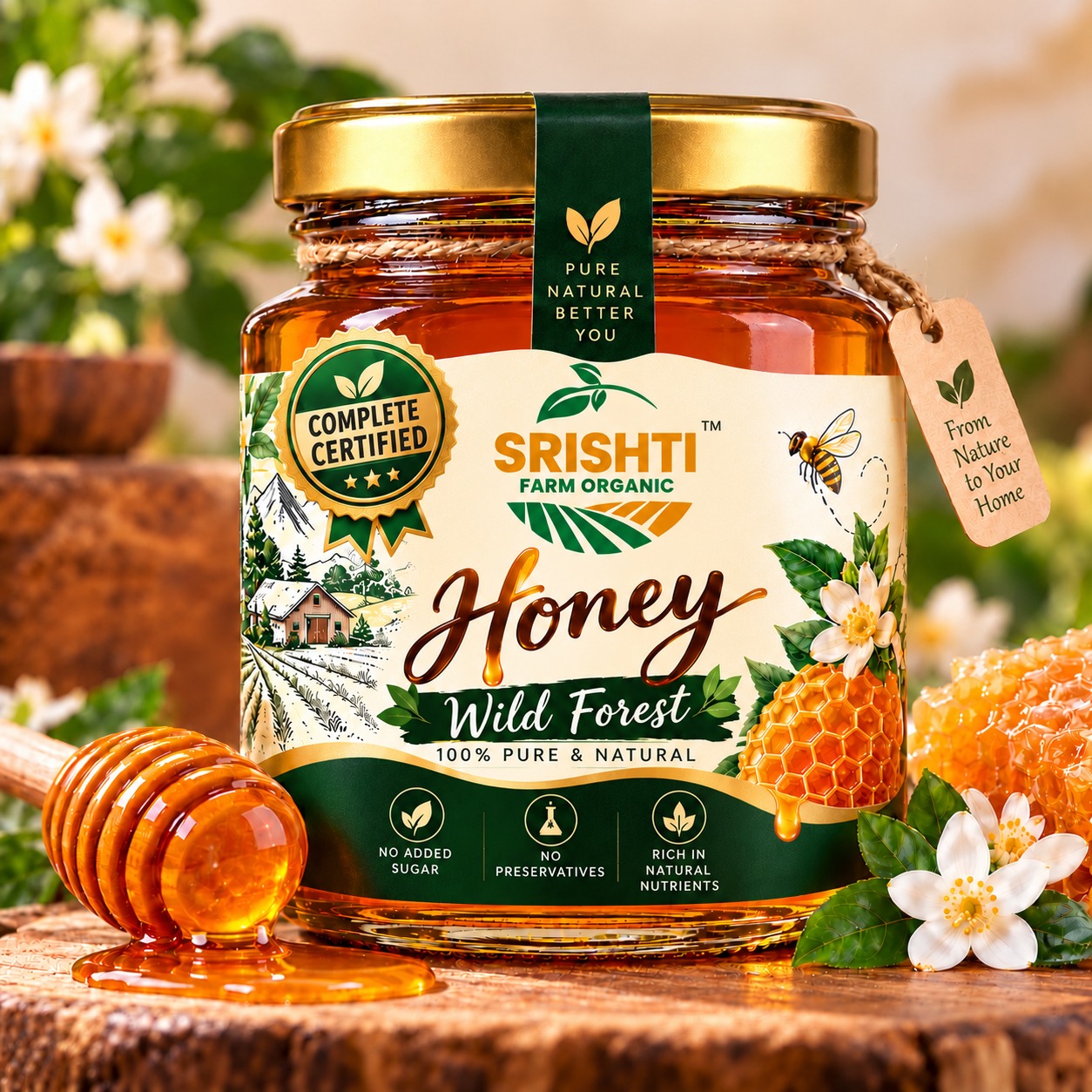 Srishti Farm Organic Wild Forest Honey | Pure Natural Honey for Daily Use | Rich Taste & Golden Goodness